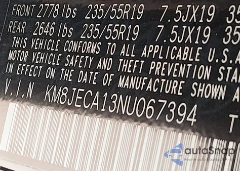 2022 Hyundai Tucson Hybrid Limited из США, поврежденный, VIN KM8JECA13NU067394